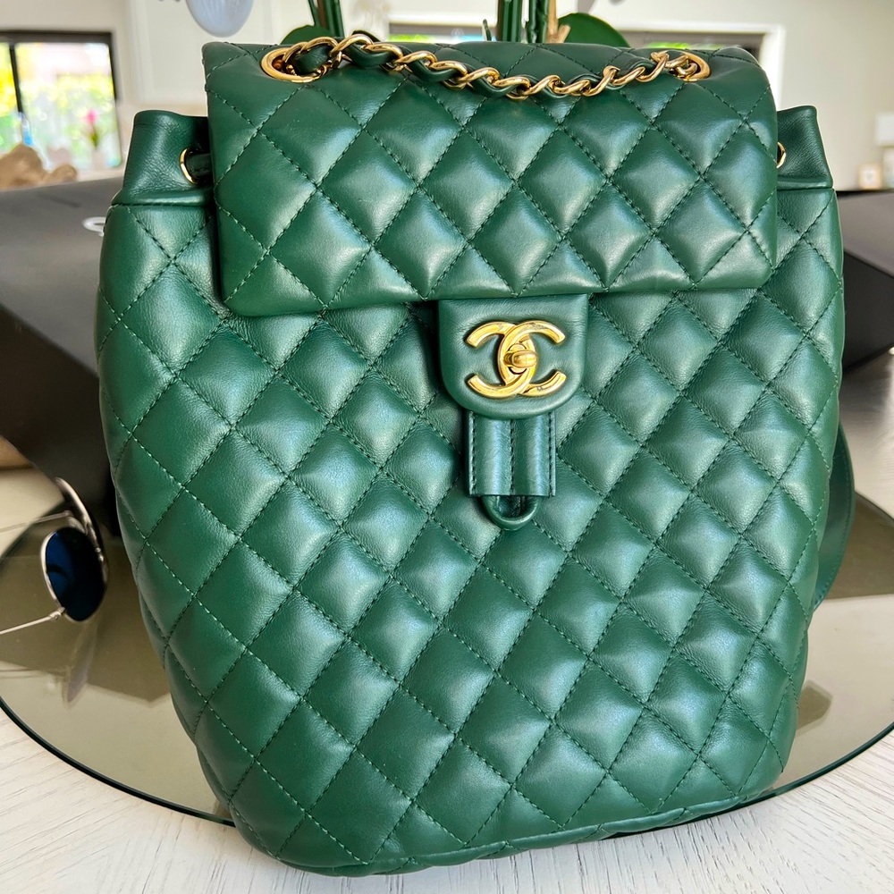 Chanel Calfskin Quilted Small Urban Spirit Backpack Dark Green
